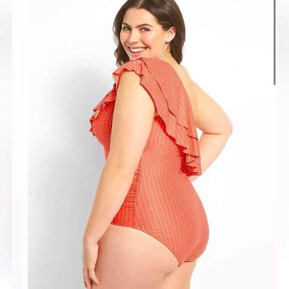 Swim by Cacique- Textured Dot One-Shoulder Ruffle Swim One Piece, Size 22 - Picture 5 of 8